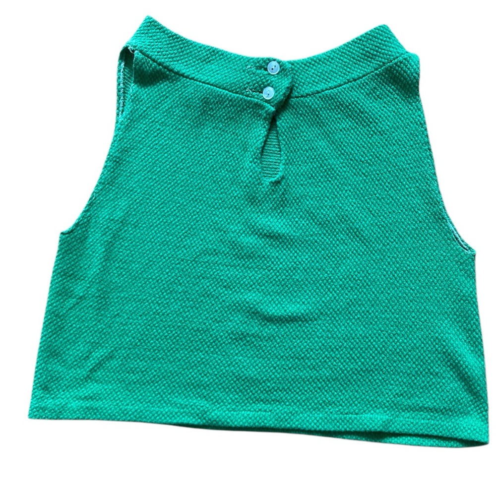 Waffle Green Sleeveless Top 70s cotton